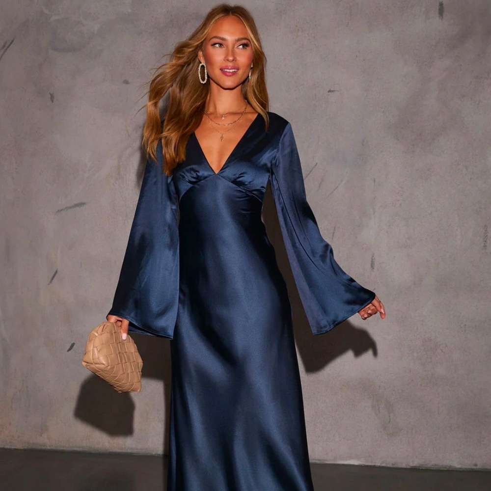 Robynn Cut Out Maxi Dress - VICI Satin Long Sleeve Dress